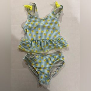 Mia & Miles baby girl 2 piece tankini blue and white stripes w lemons size 24M